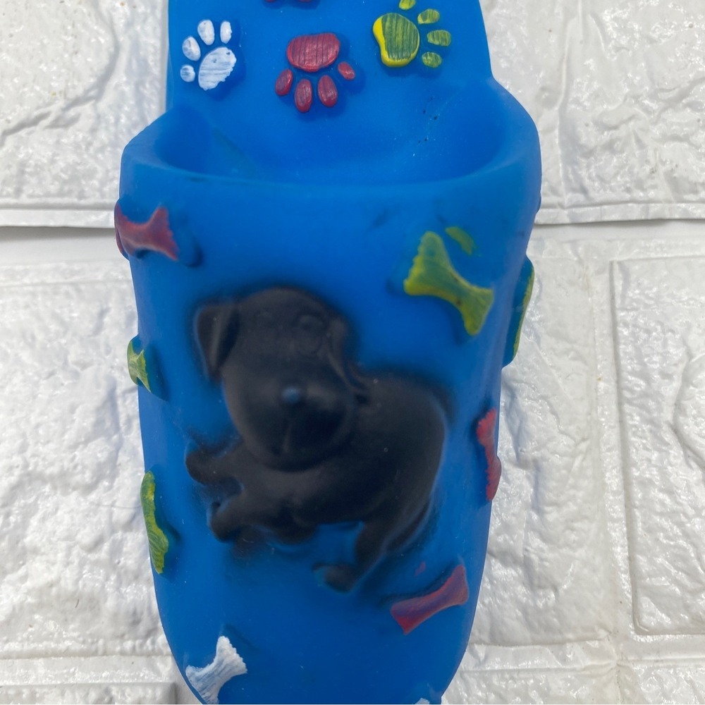 Paw‎ Shoe Squeaky Dog Toy By Viva.Z Blue Rubber Design With Bone & Paw Motifs - Picture 9 of 9